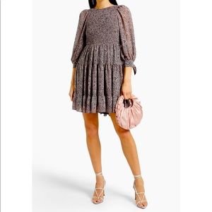 CINQ Á SEPT Annabell open-back printed crepe de chine mini dress.  NWT Size 14